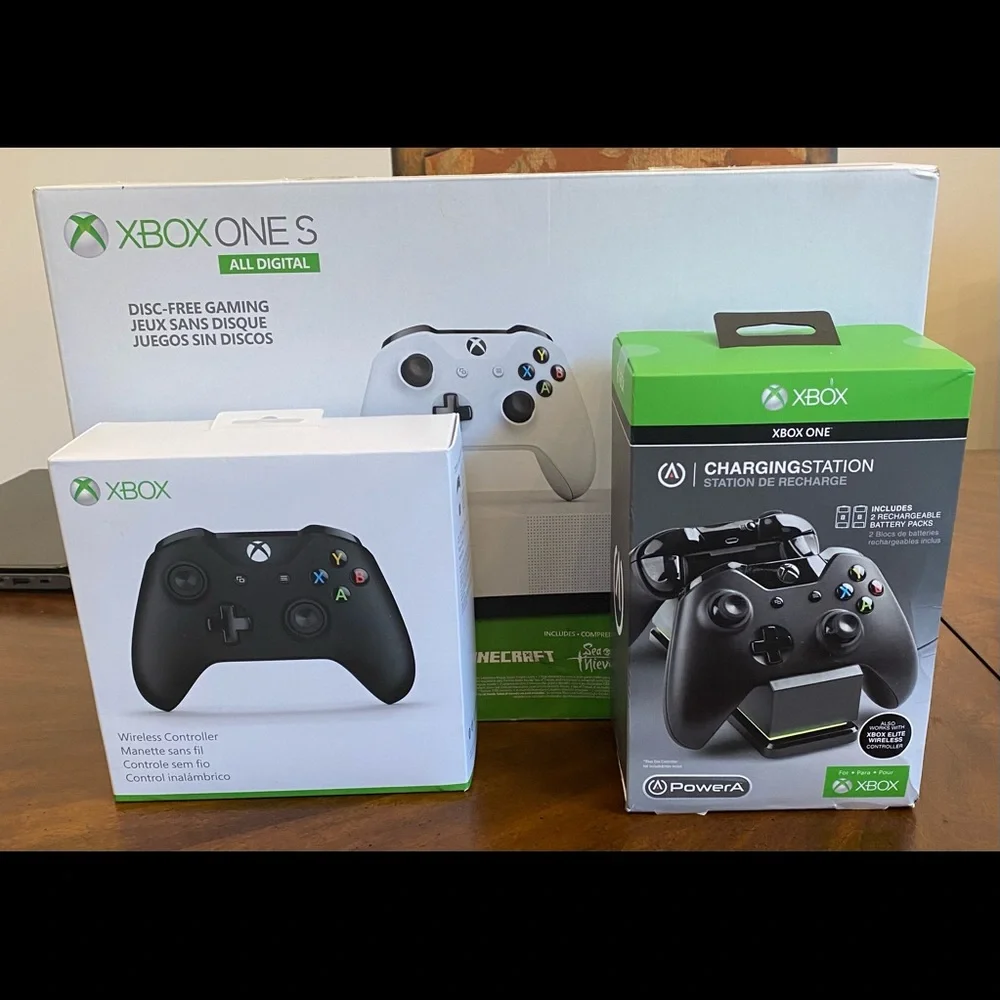 NEW XBOX 1S ALL DIGITAL BUNDLE- 3 games, 1 wireless controller, charging station